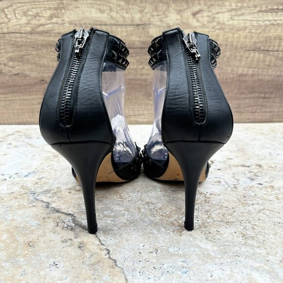 Manolo Blahnik Black Studded Leather Heels Sandals Womens Ankle Strap Size 39 - Picture 9 of 12